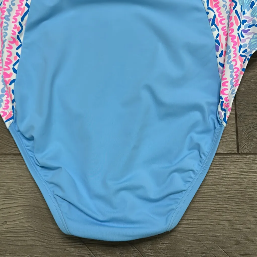 Lilly Pulitzer Anthea One Piece Swimsuit Multi Seaside‎ Shindig Blue Pink Size 8 - Image 8