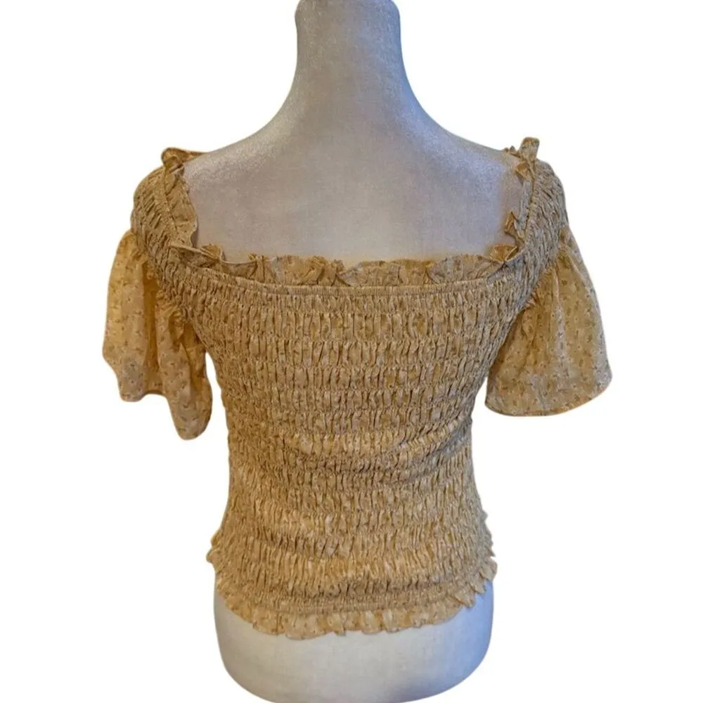 Promesa Women's M Yellow Floral Off-Shoulder Smocked Blouse Top - Image 3