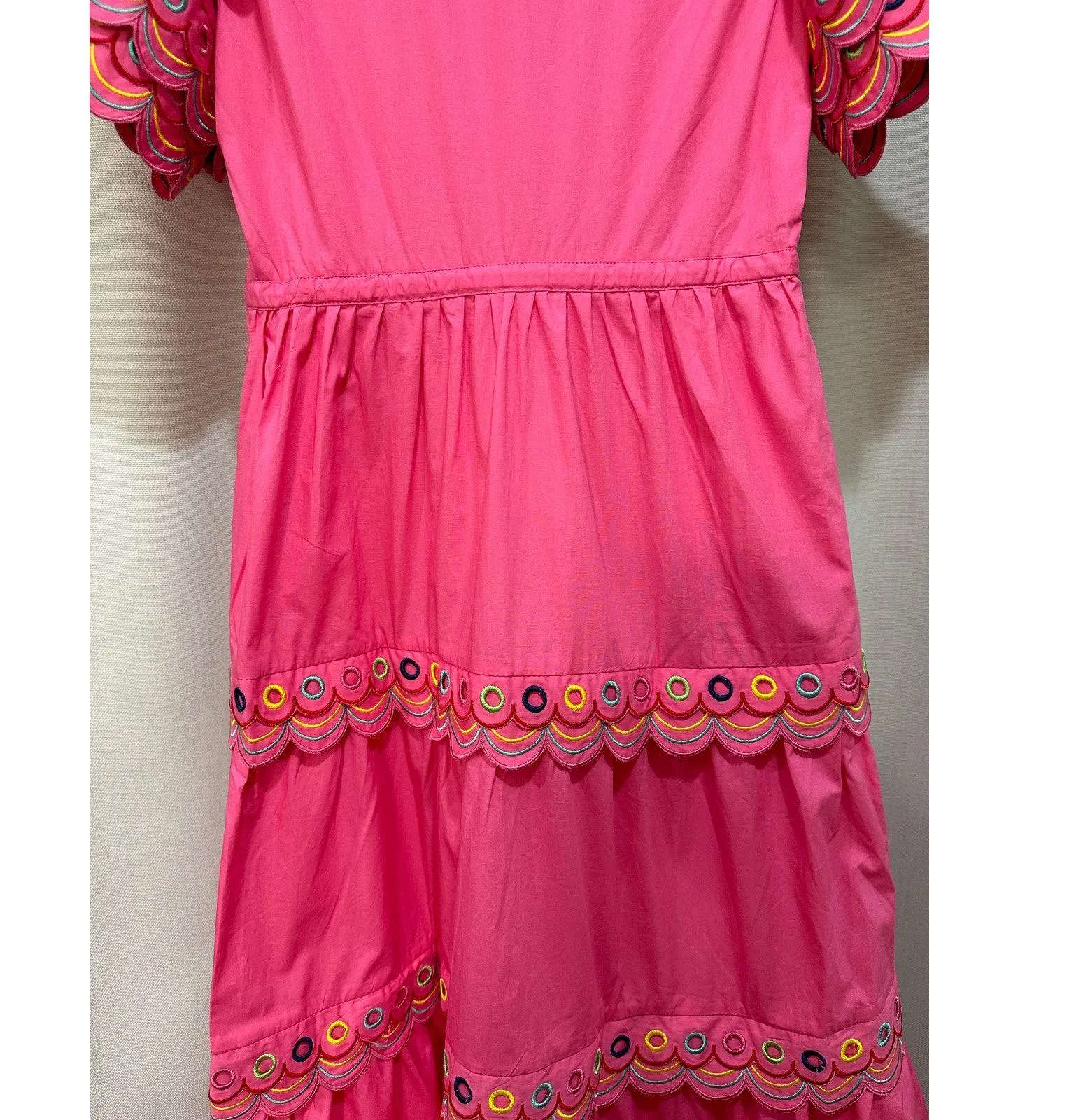 Celia B Alvis Embroidered Tiered Midi Dress Fuchsia Size XS NWT Colorful Scallop Pink - Image 14
