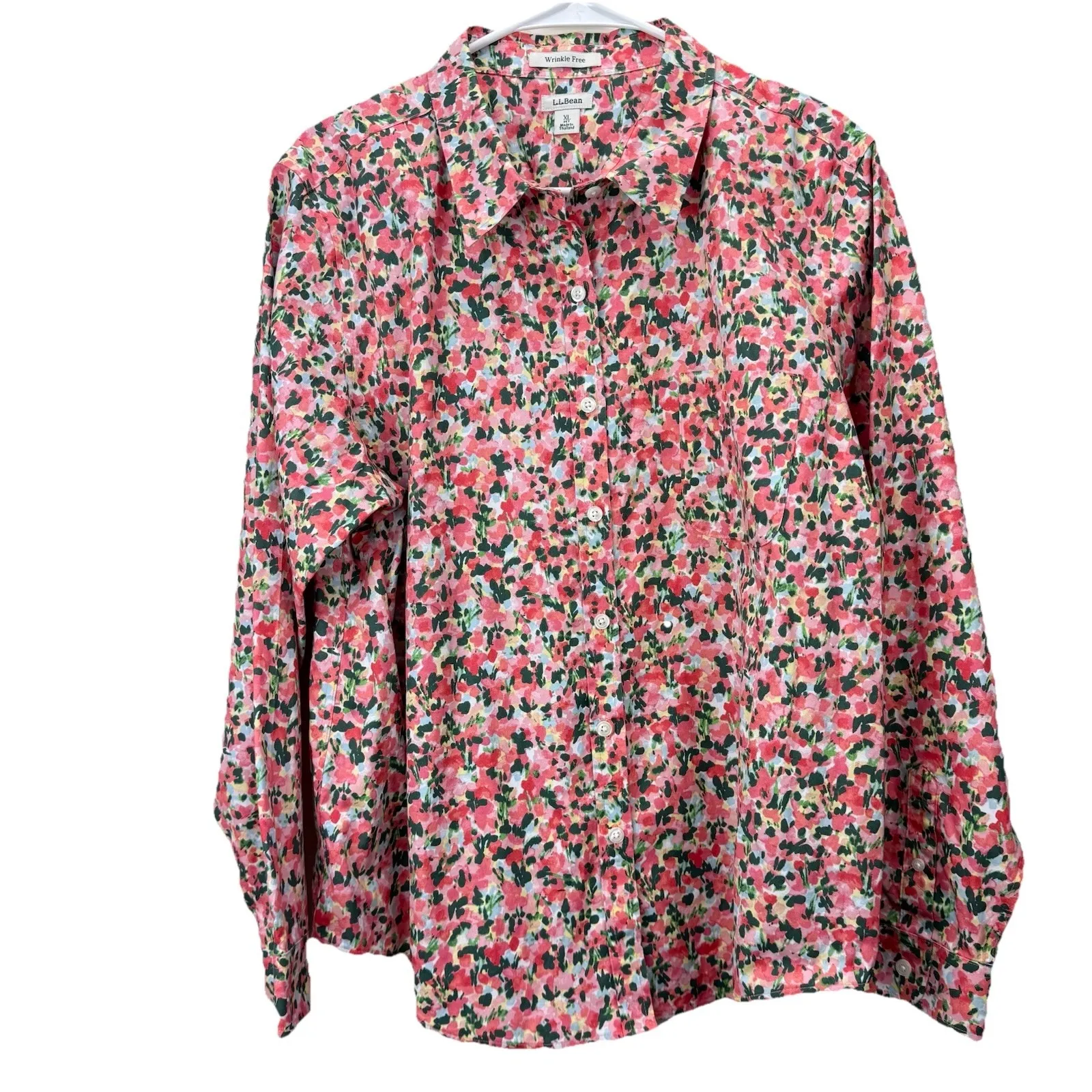 LL Bean Floral Wrinkle Free Pinpoint Oxford Long Sleeve Button Shirt XL PETITE Pink Size undefined - Image 3