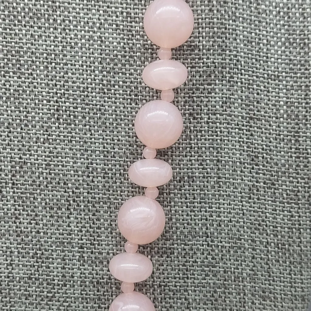 Vintage Pink Lucite Bead Collar Strand Necklace Large Floral Center Bead 18" - Image 8
