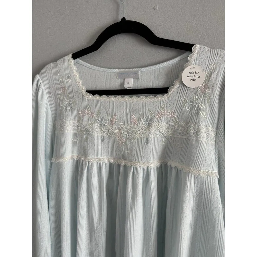 NWT Heavenly Bodies Light Blue Cottagecore Long Sleeve Women’s Nightgown Size 1X - Image 3
