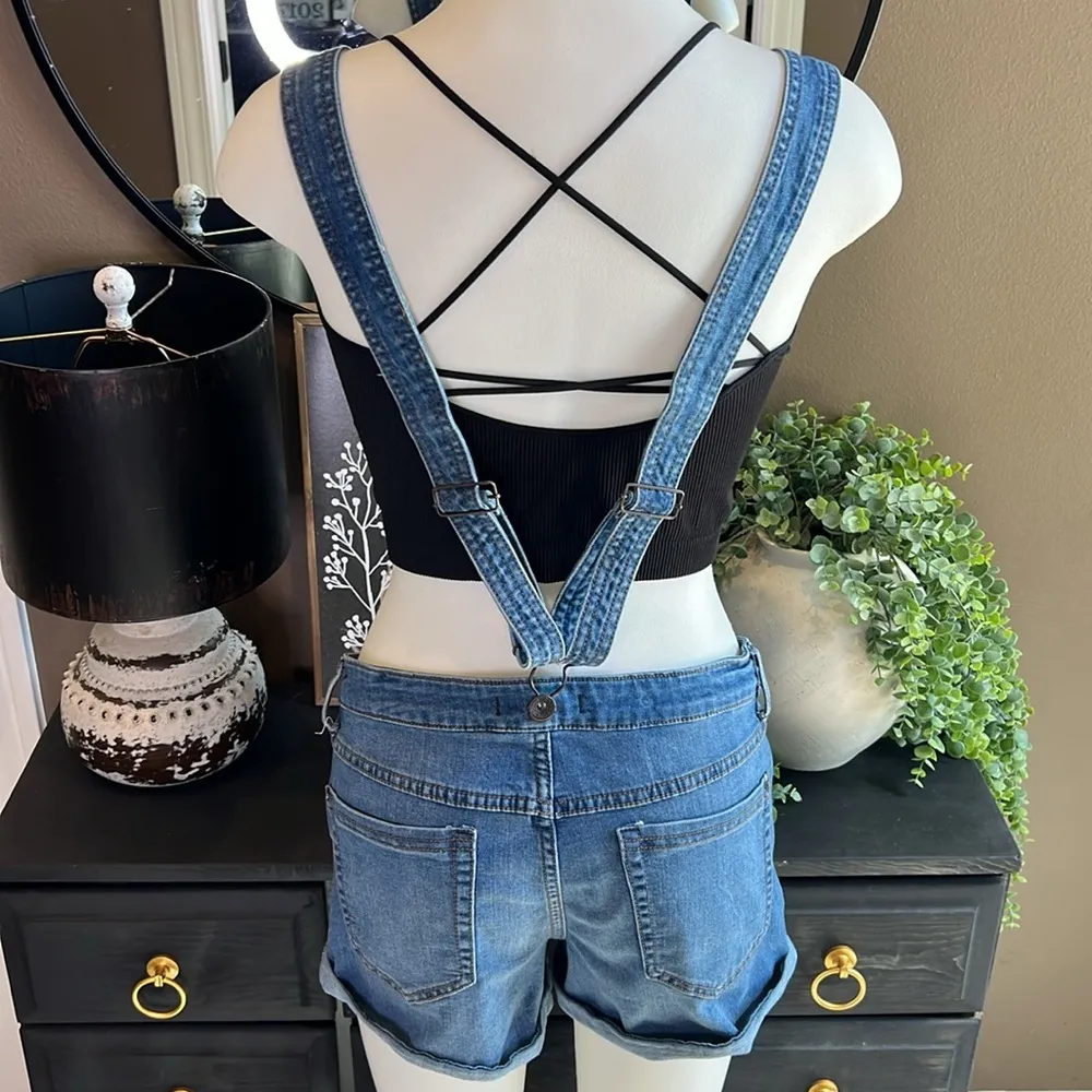 FREE PEOPLE Button-Front Denim Shortall Overalls Size 31 - Image 10