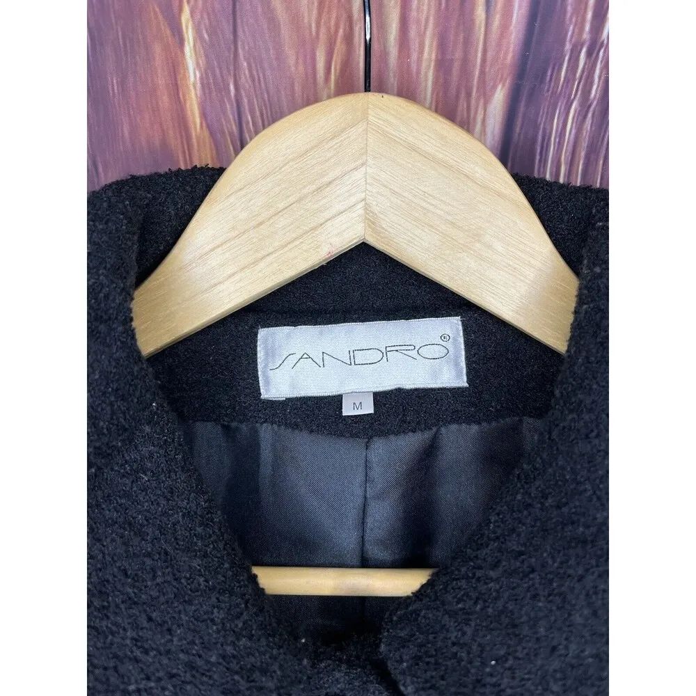 Sandro  Blazer Jacket Womens 10 Med Length Linen Blend Button Front Shoulder Pads - Image 3