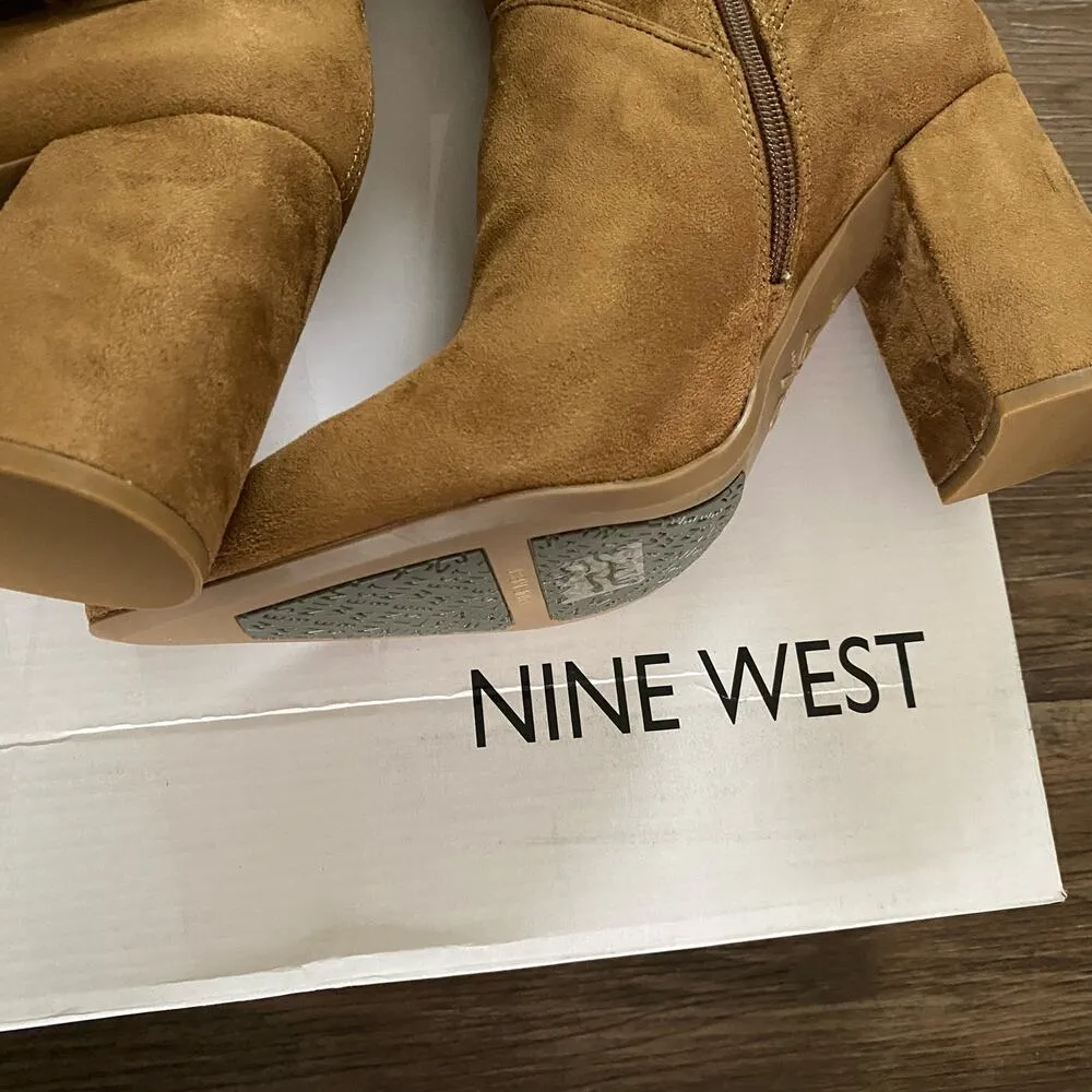 Nine West sz 8.5 brown faux suede chunky high heel boots‎ NWT - Image 10