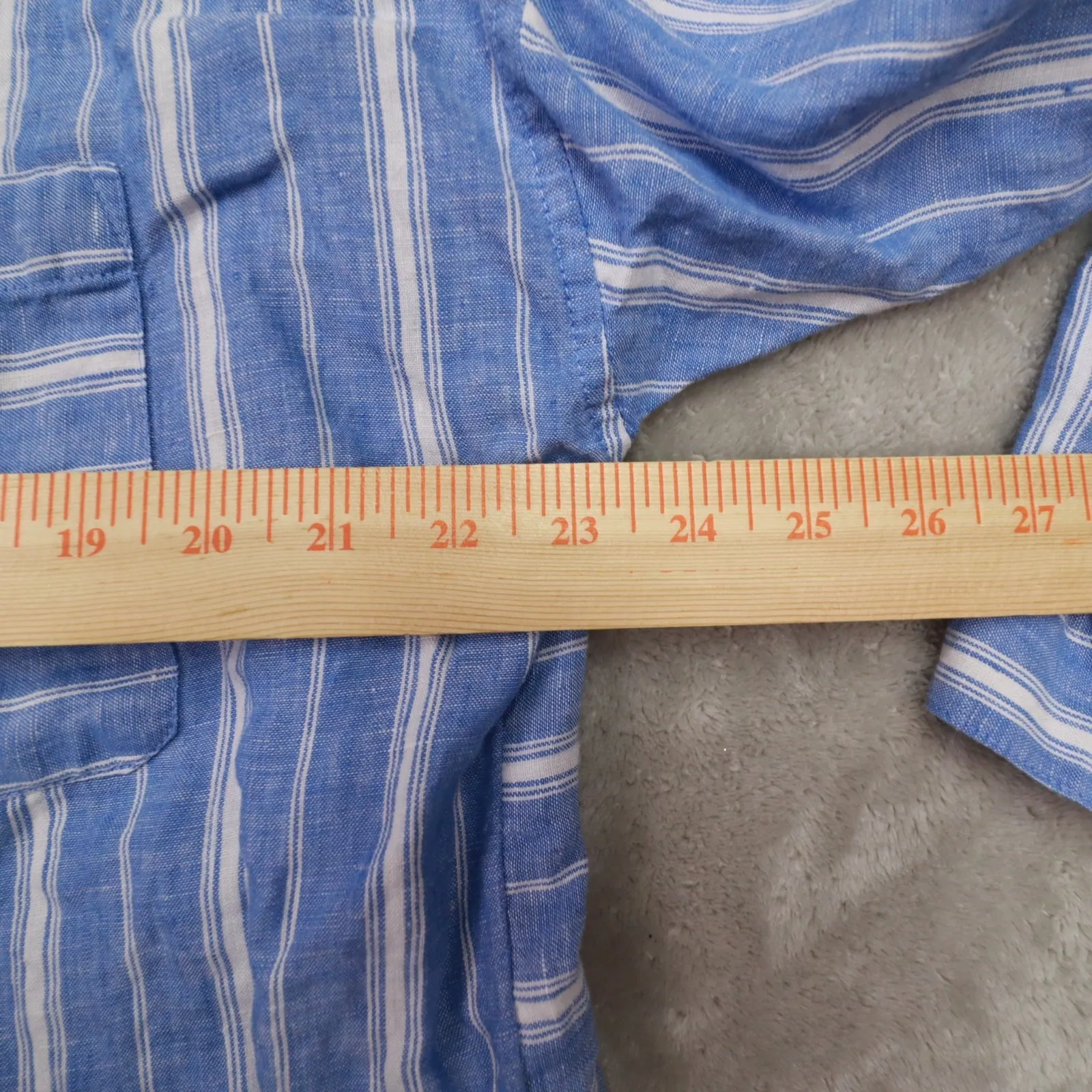 J. Jill Love Linen Blue White Striped Long Sleeve Button Up Shirt Women's Large - Image 4