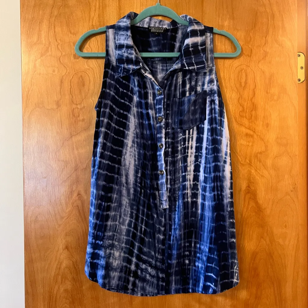 Paper Moon x Stitch Fix Sleeveless Top Blue Tie-Dye Shirt Women’s Size Medium - Image 7