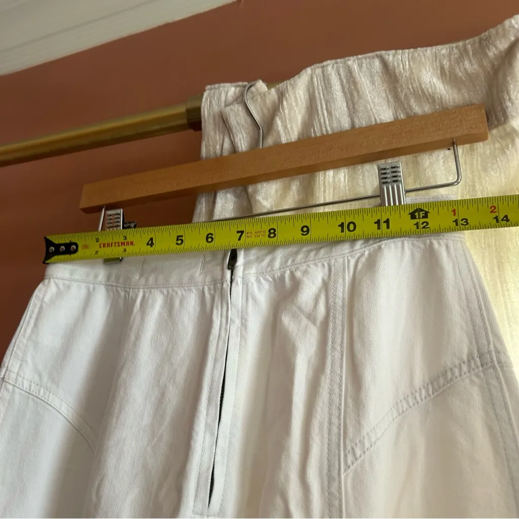 Madewell Fluted Midi Skirt in Tile White Denim Raw Hem NWT Size 25‎ (US 0) - Image 7