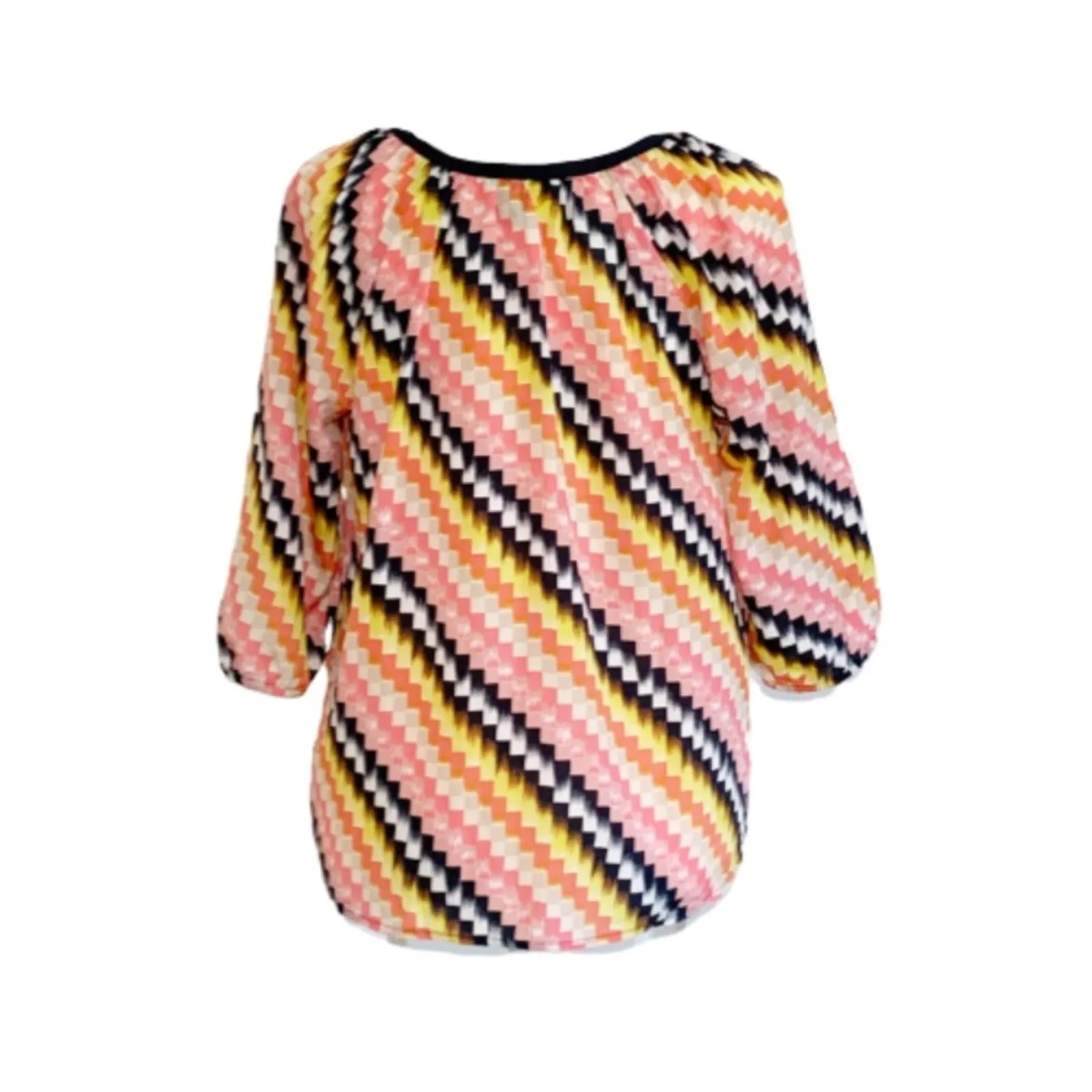 Ann Taylor Blouse Top Petite Multicolor Zig Zag 3/4 Sleeve Retro Casual Size SP - Image 2