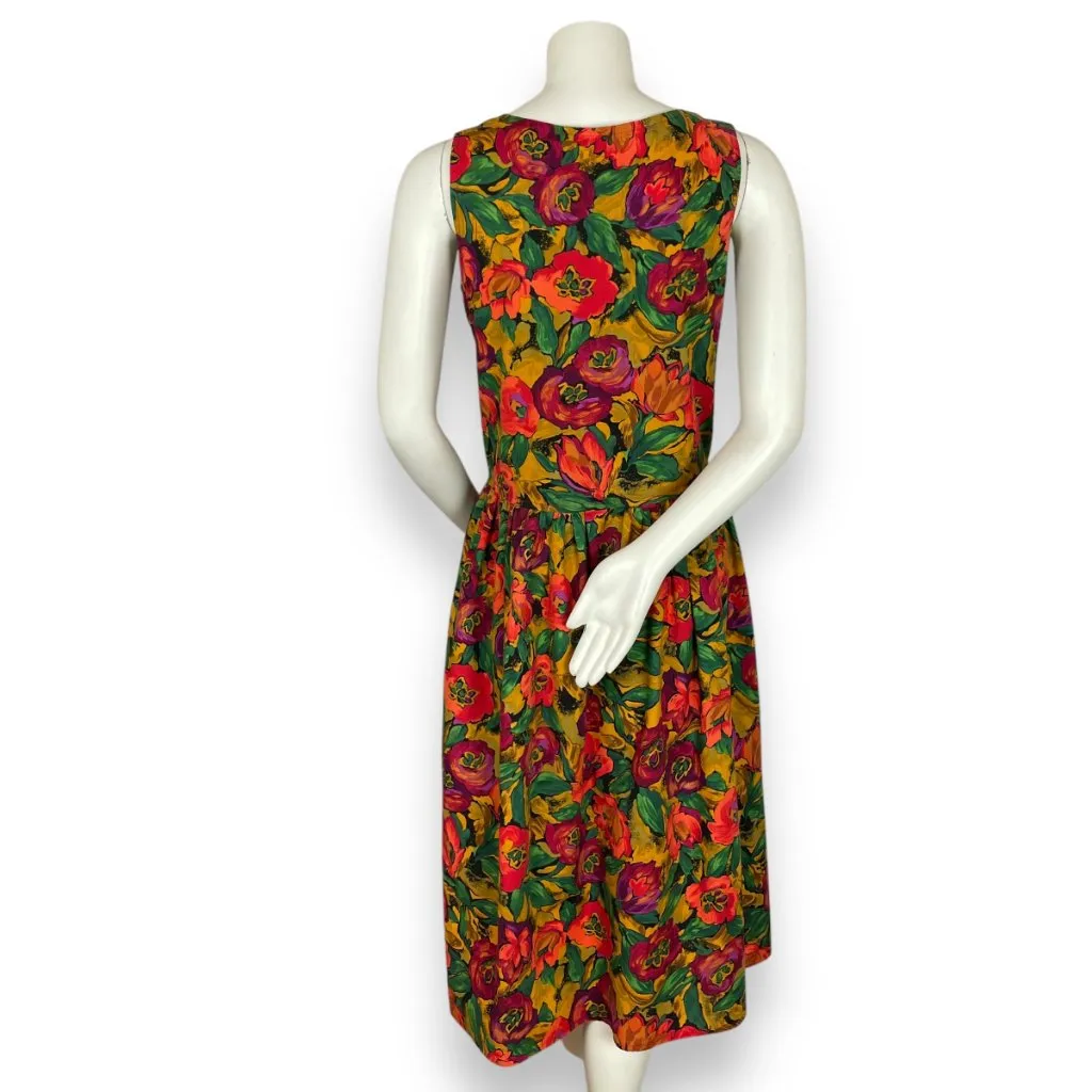 Vintage Dress Jumper Floral Handmade‎ Bright Midi Autumn Dropped Waist V - Image 3