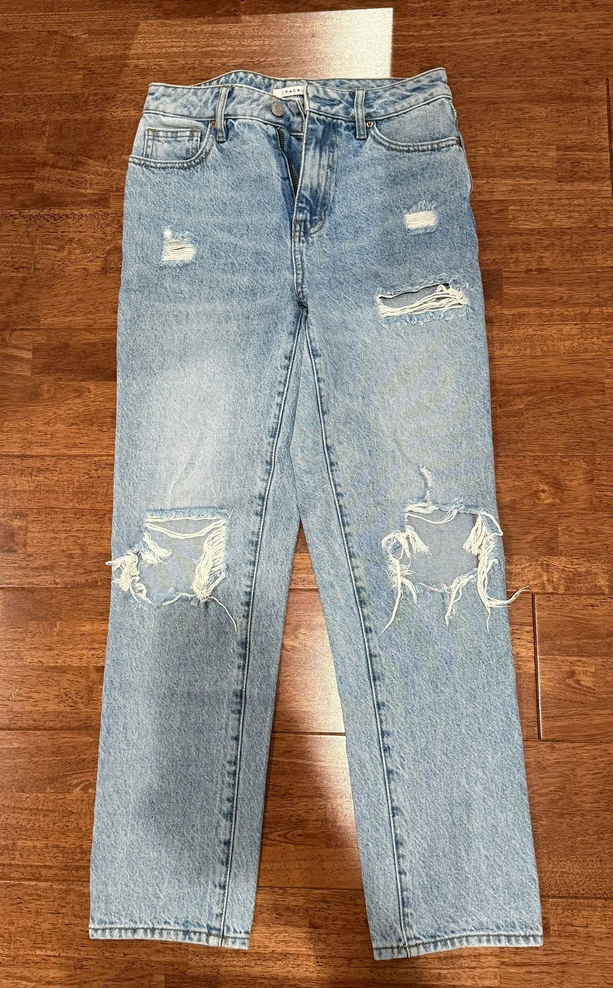 Eco Light Blue Distressed Mom Jeans - Image 2