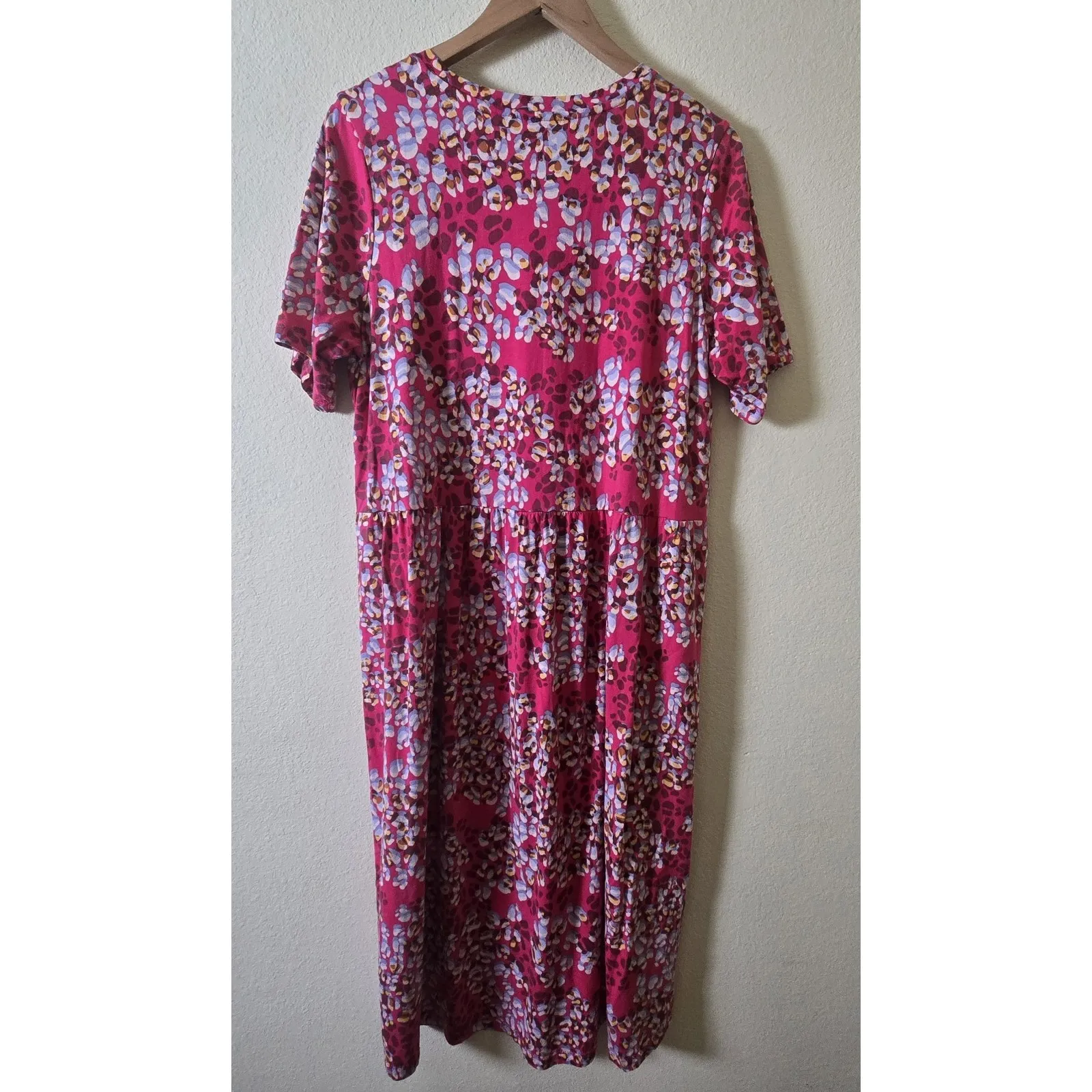 LOGO Lori Goldstein Midi Dress Large Pink‎ Floral Printed Short Sleeves Pink - Image 4