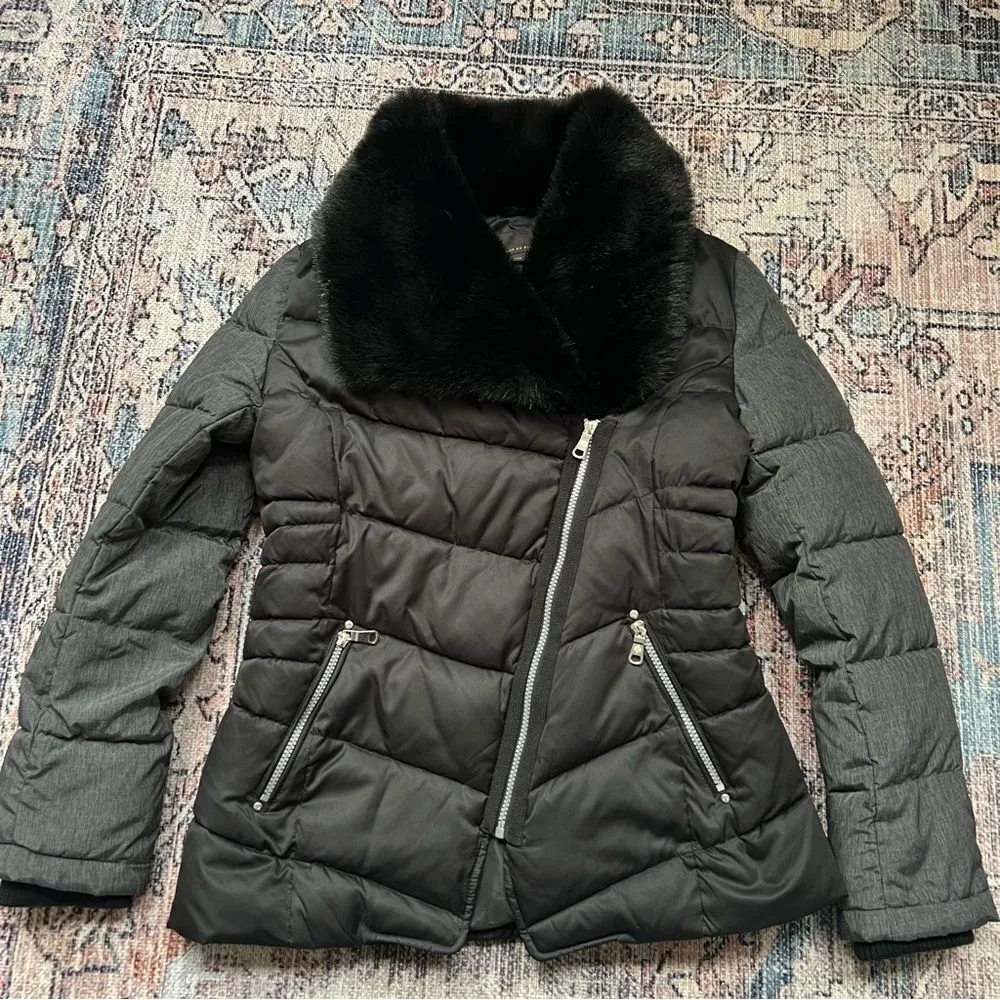 Buffalo David Bitton  Puffer Jacket Fitted Faux Fur Collar Zipper Coat Medium - Image 6