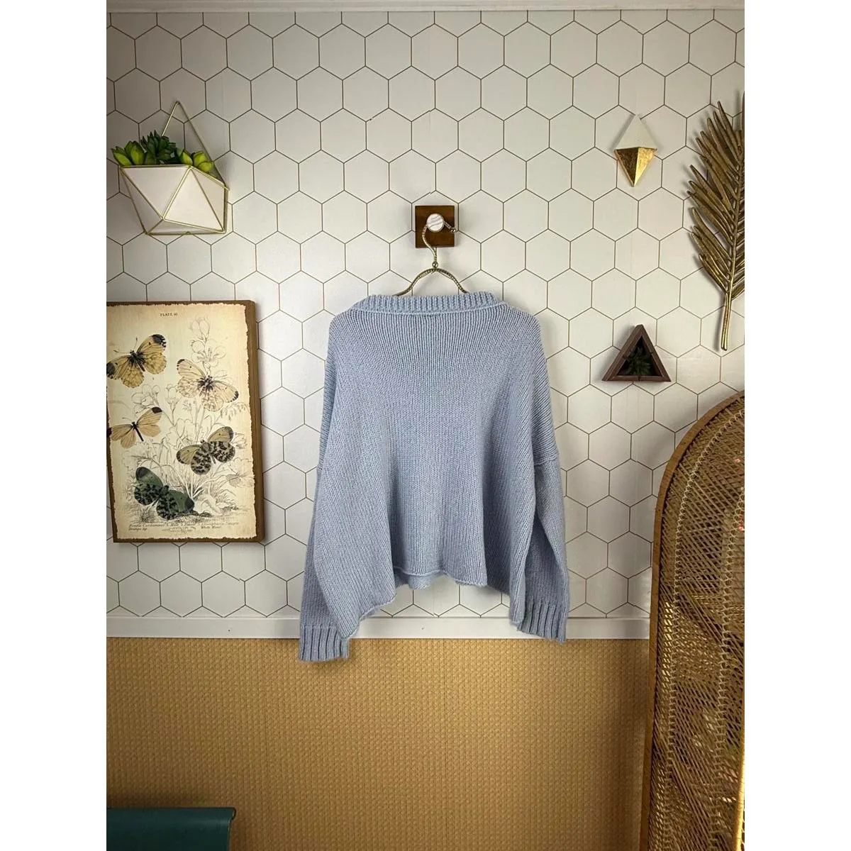 Wooden Ships Chunky Wool Blend Light Blue Hathaway Crew Neck Sweater - Size - XS - Image 4
