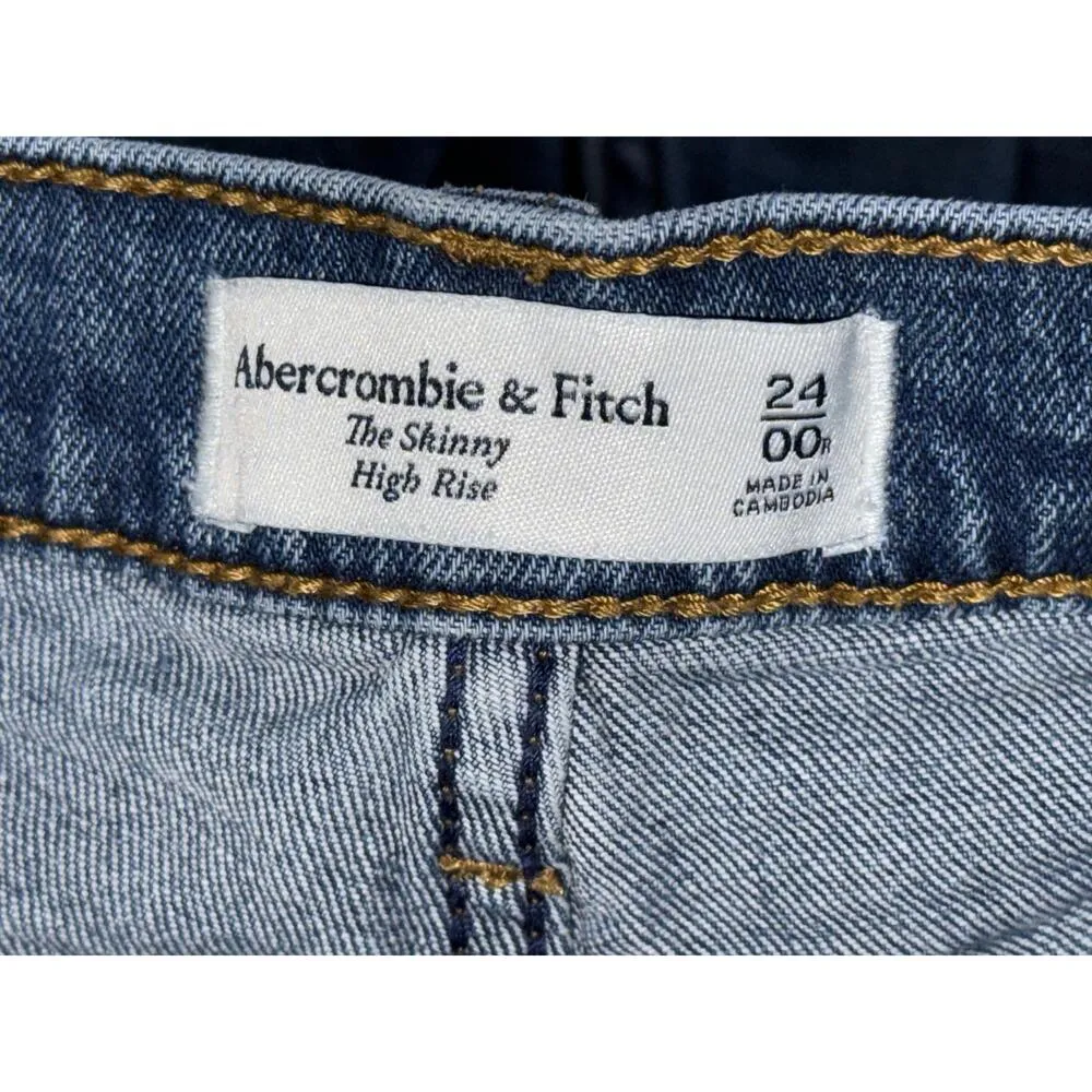 NEW Abercrombie & Fitch Blue Denim Medium Wash Distressed Cotton Jeans Sz 24 00 - Image 3