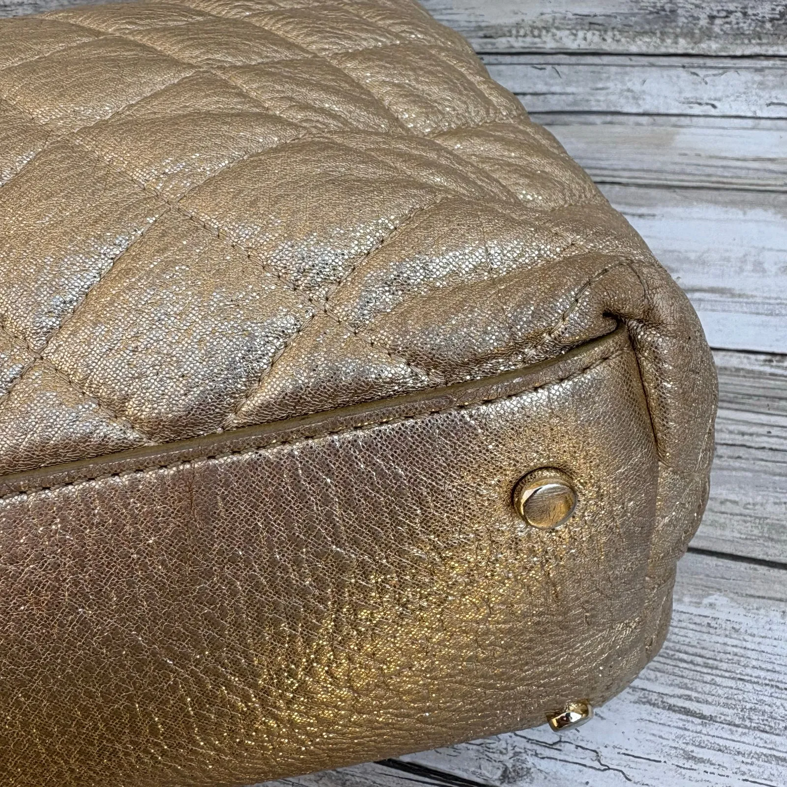 Kate Spade  Purse Gold Coast Quilted Leather Metallic Shimmer Tote Large Glam - Image 7