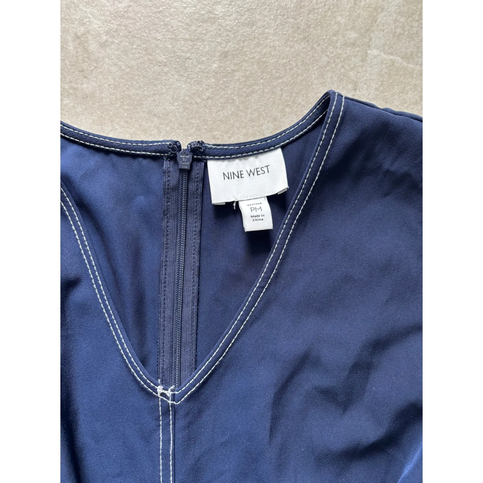 Nine West Jumpsuit‎ Womens PM Navy White Stitch Wide Leg Utility Travel Nautical - Image 4