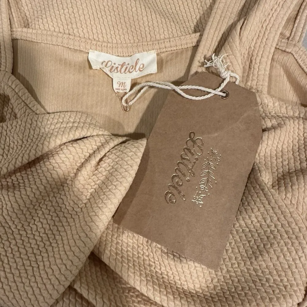 Listicle Women’s M Beige Ribbed Twist Front Sleeveless Top Medium Tank Top Basic - Image 5