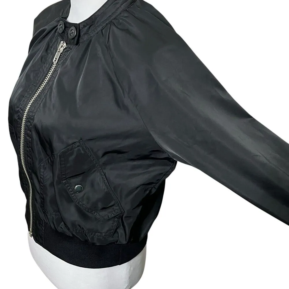 Free People Black Midnight Bomber Jacket Long Sleeves Cropped Women’s Size XS - Image 6