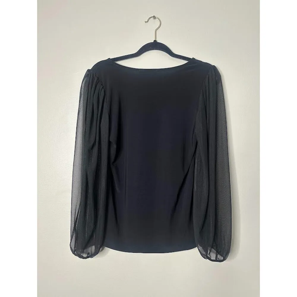 ANNALEE & HOPE Top Womens Medium Black Pullover Stretch Mesh Sleeve Minimalist - Image 3