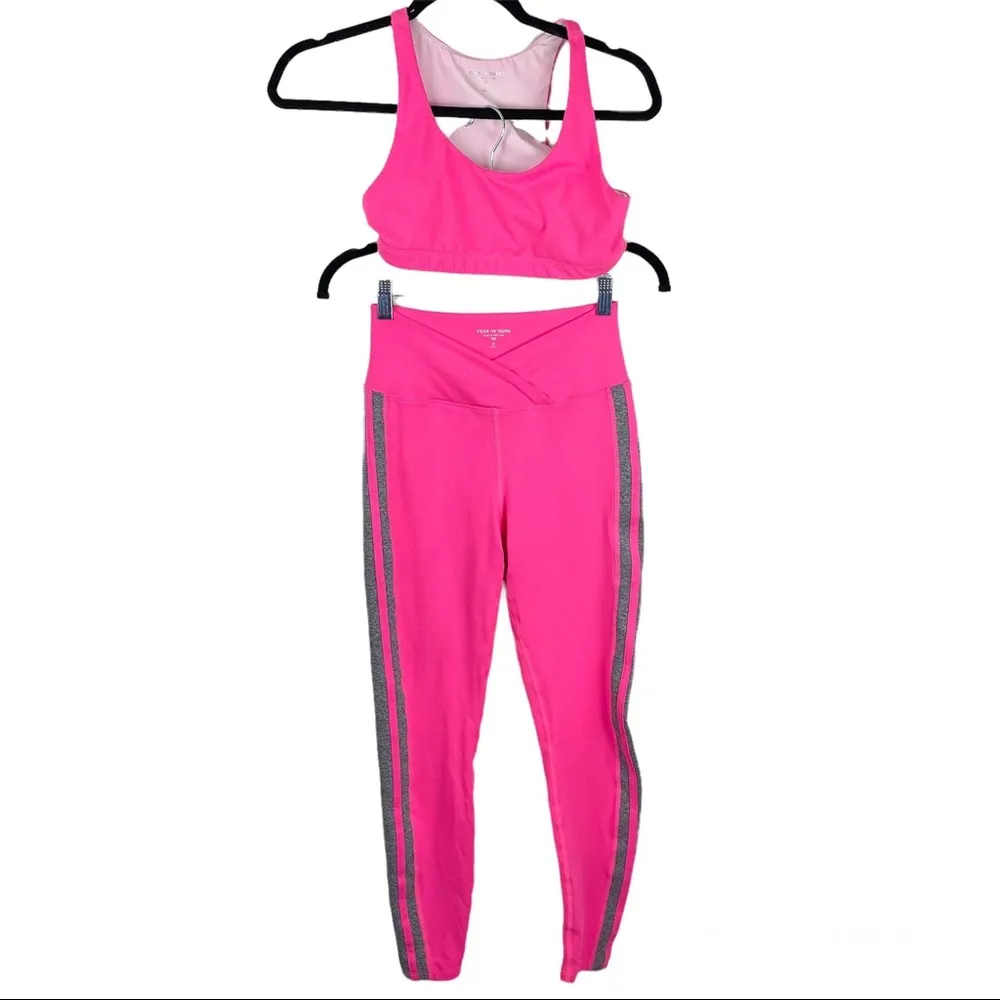Revolve Year of Ours Workout Set Sports Bra Crossover Leggings Pink Sz Small - Image 3
