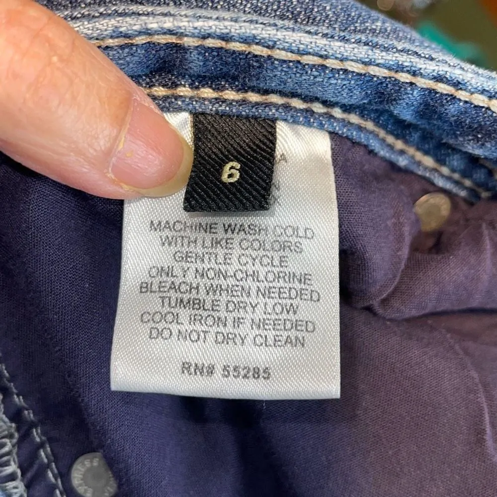 Express Womens Double Button Straight Leg Distressed‎ Jeans Medium Wash Size 6 - Image 6