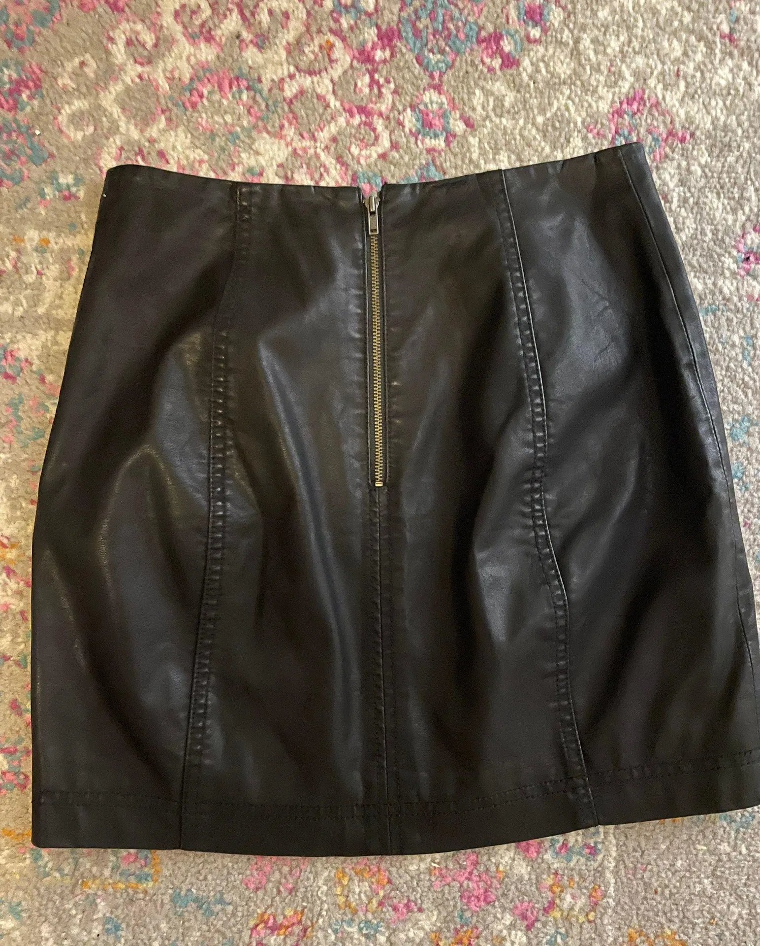 Free People Black Leather Mini Skirt - Image 4