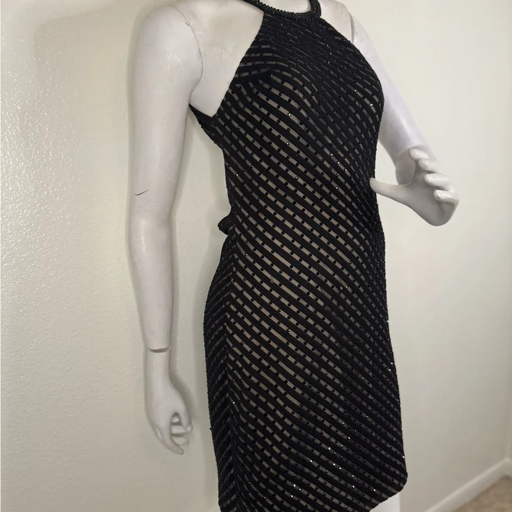 La Femme Short Cocktail Black Beaded Dress Size 8.  #78 - Image 3