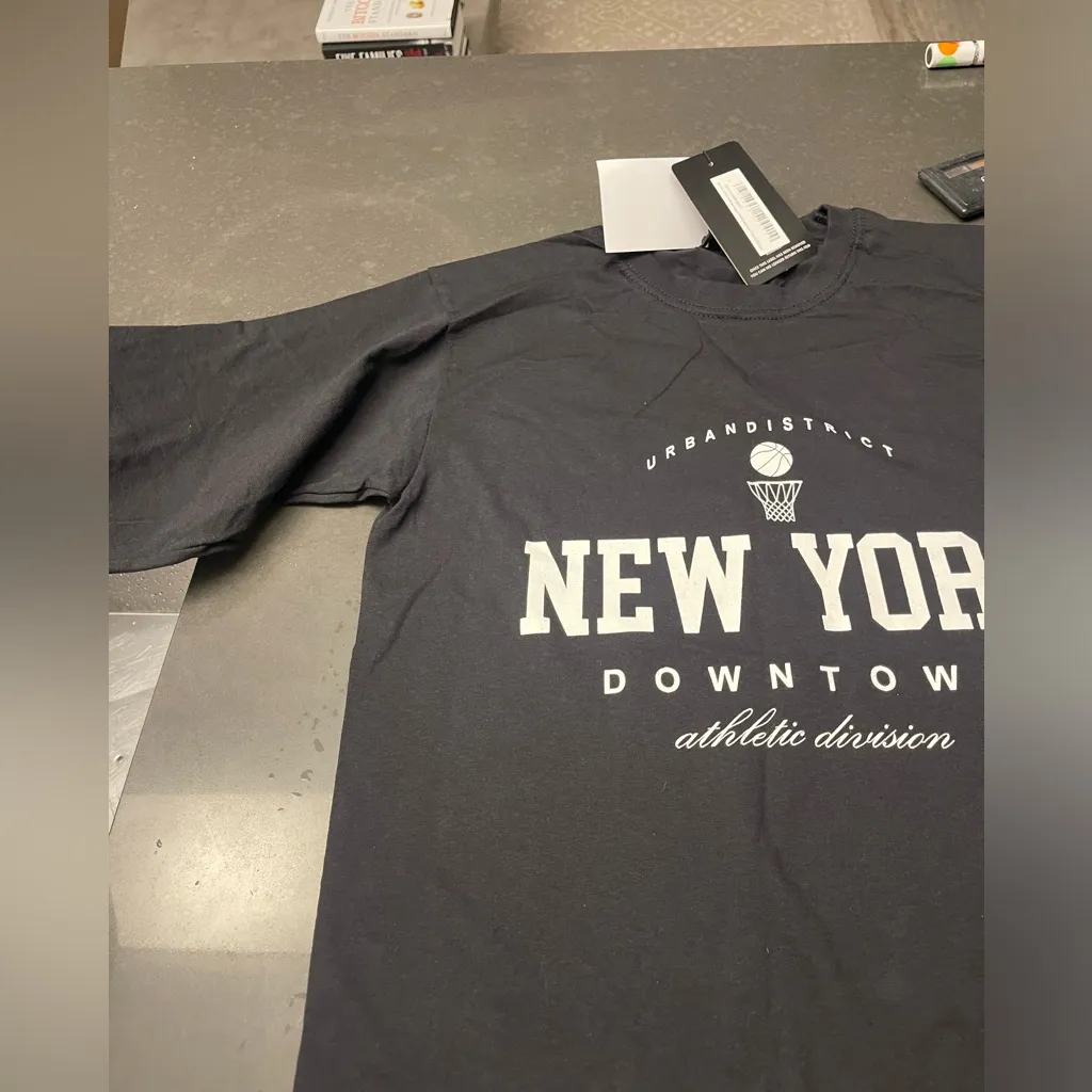 NWT PLT Washed Black New York Downtown Slogan Printed Long Sleeve T Shirt XS - Image 6