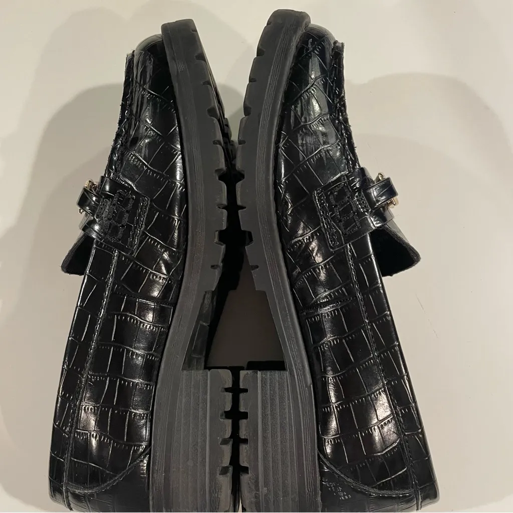 Old Navy Black Croc Faux Leather Loafers Chunky Heel Women’s 8.5 Street Style - Image 12