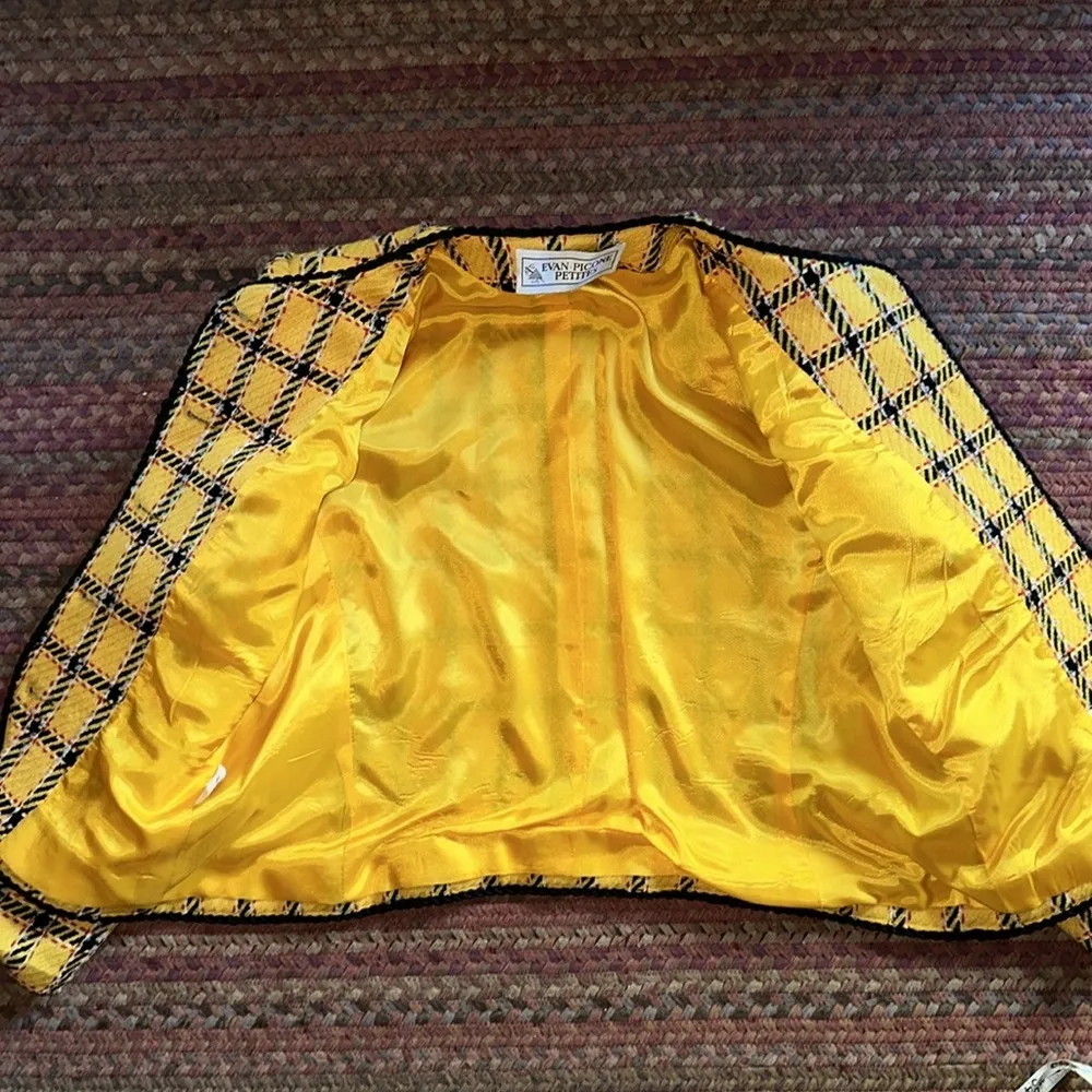 VTG YELLOW PLAID EVAN PICONE PETITES JACKET BLAZER BUSINESS HALLOWEEN COSTUME Size M - Image 7
