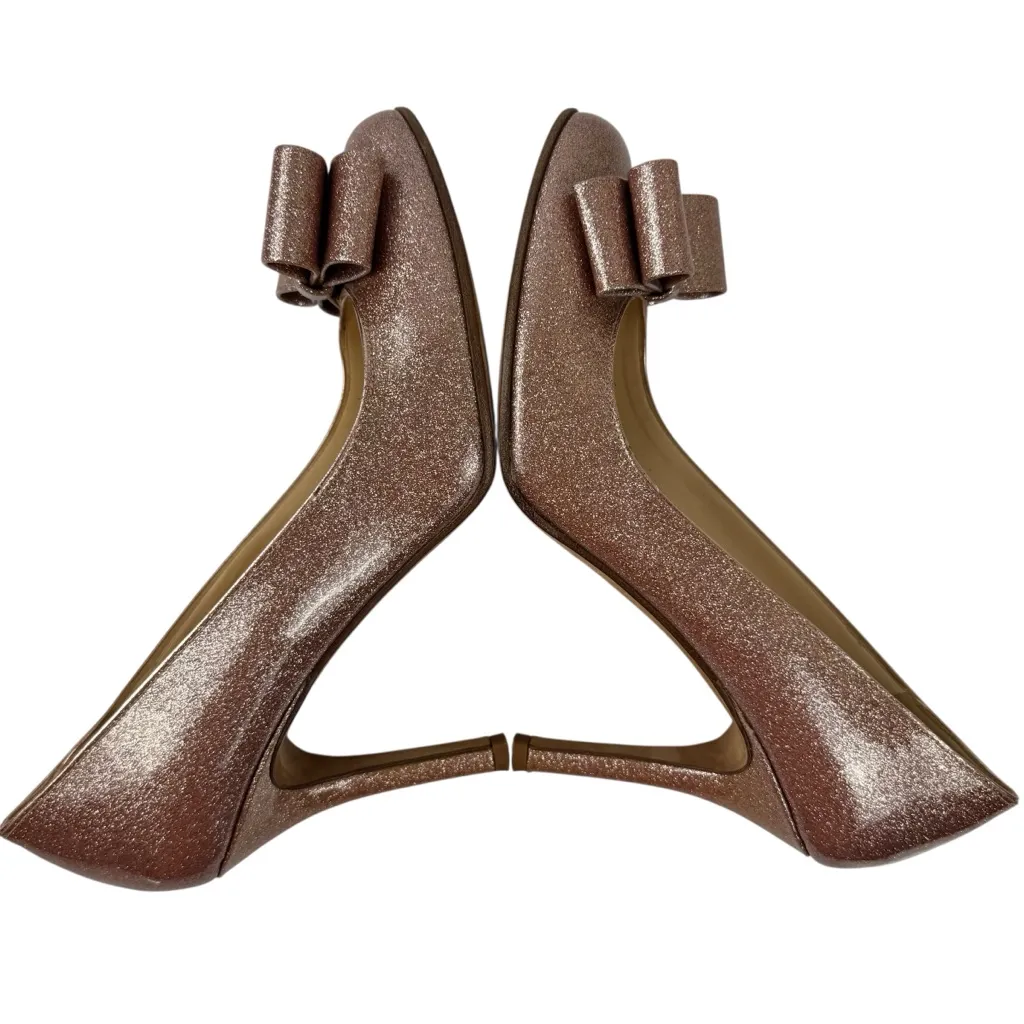 Kate Spade Krysta Heels Bow Pink Glitter Patent Leather Pumps SZ 7.5 Rose Gold - Image 12