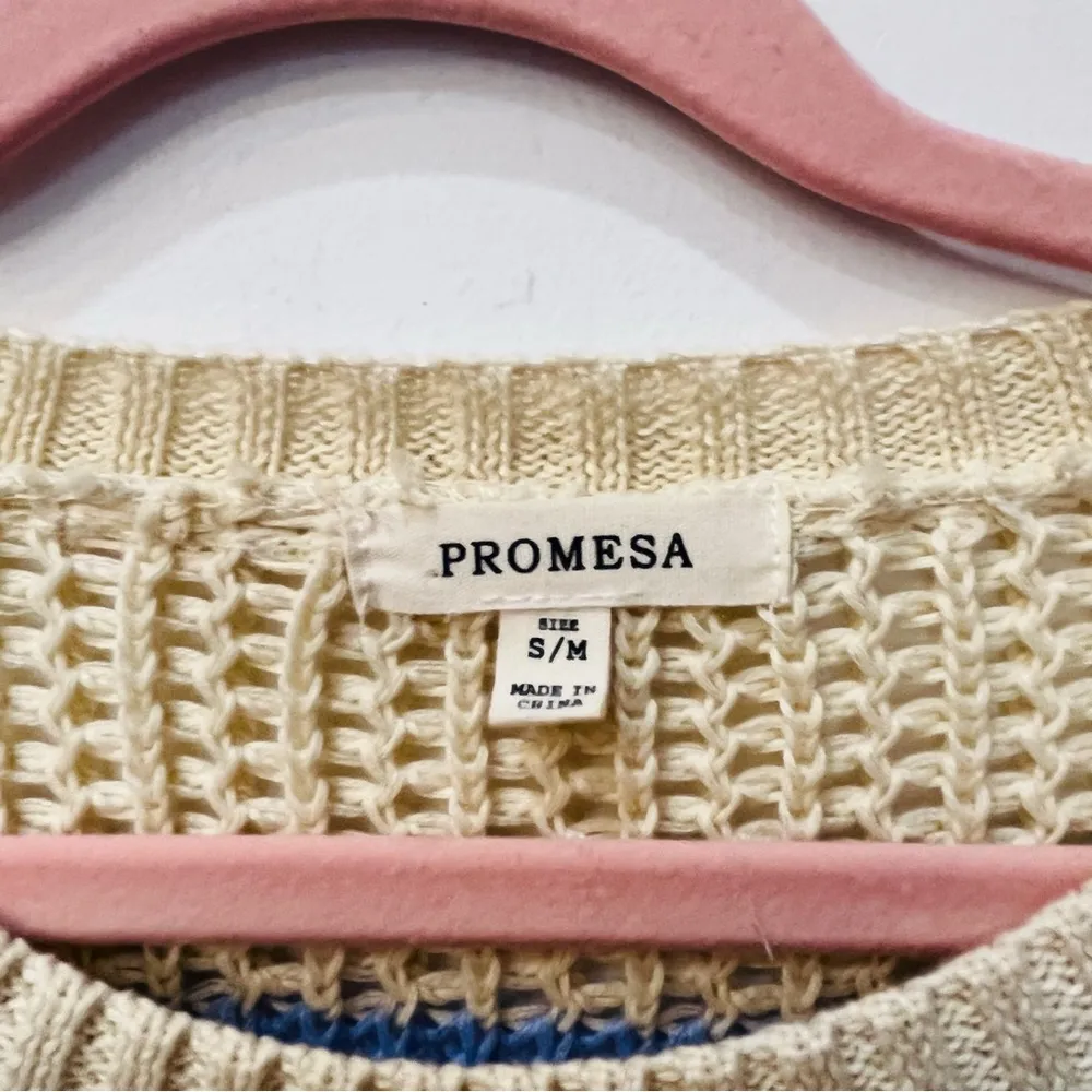 Promesa Sweater Believe It Striped Crochet Sweater size Small Medium red… - Image 4