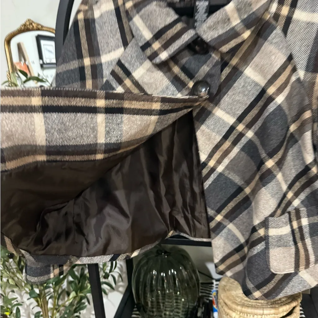 Apostrophe  Checkered Pea Coat - wool blend size large - Image 7