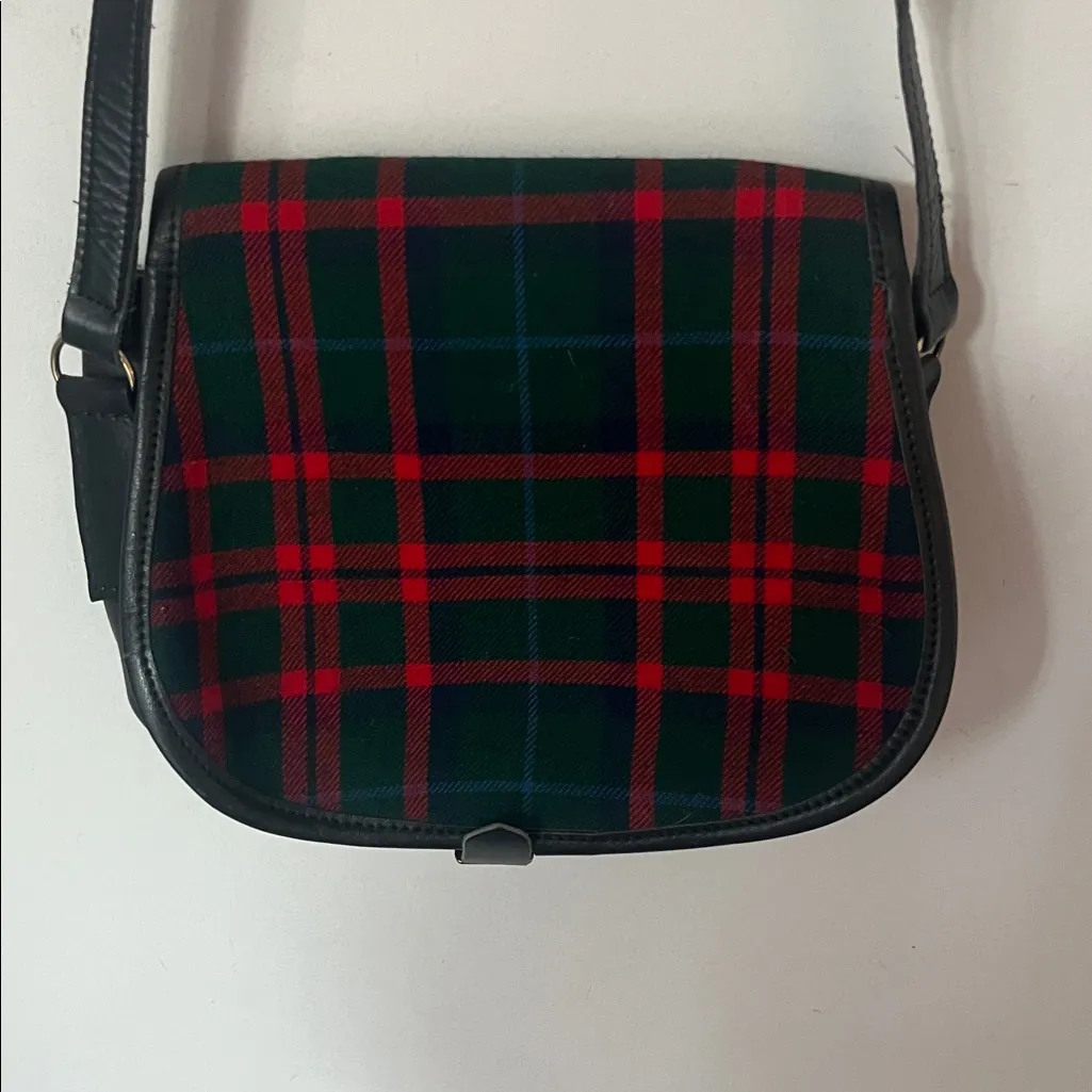 Vtg 90s LL Bean Bag Leather & Tartan Plaid Crossbody Purse 🗝️ Black - Image 3