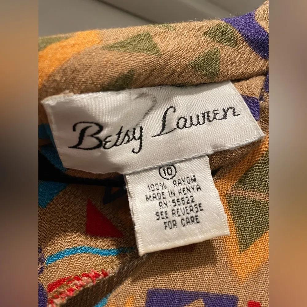 VTG 80s / 90s Betsy Lauren Colorful Tribal Patterned Midi Dress - Image 7