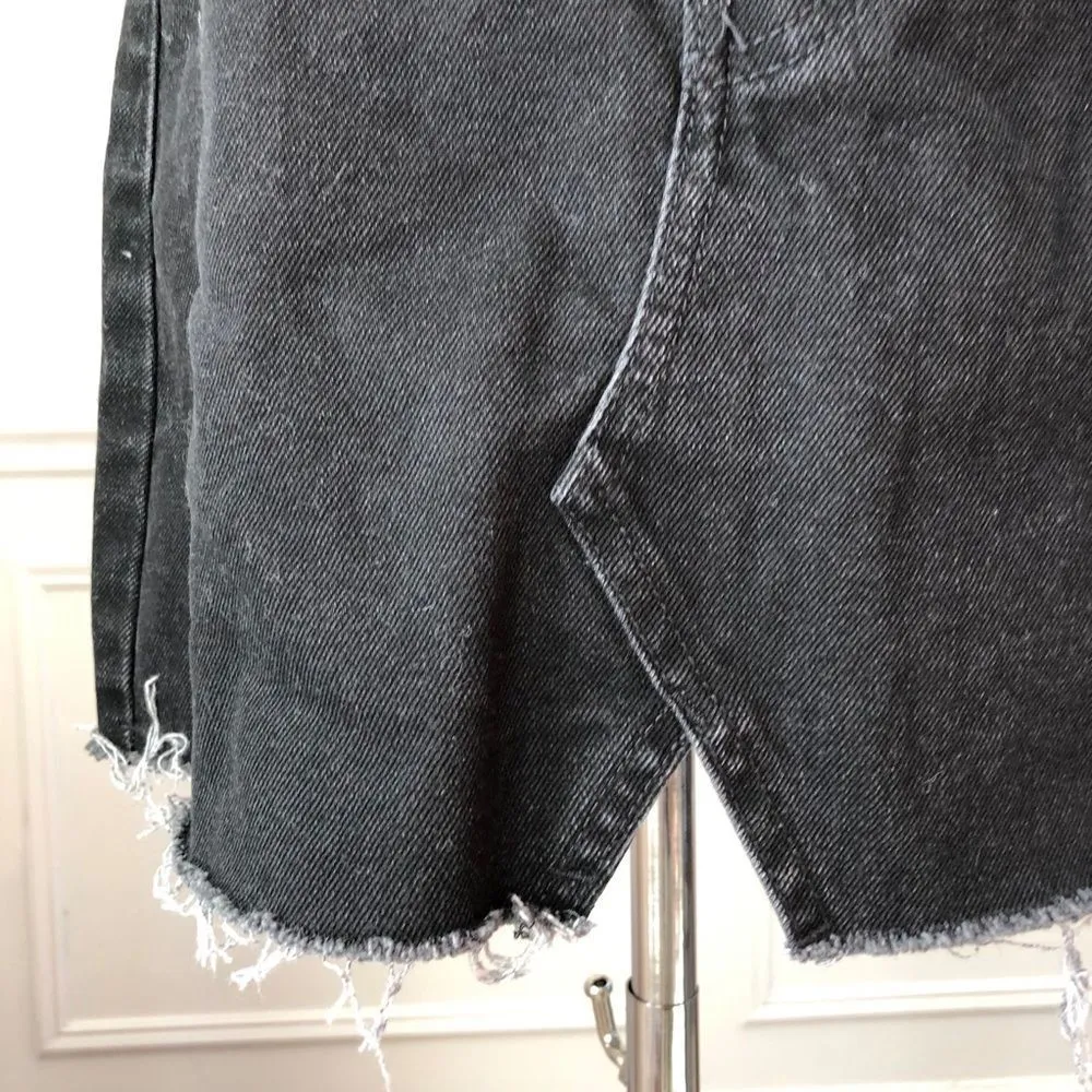 Bershka Denim Black Asymmetrical Jean Skirt Button Fly 4 - Image 2