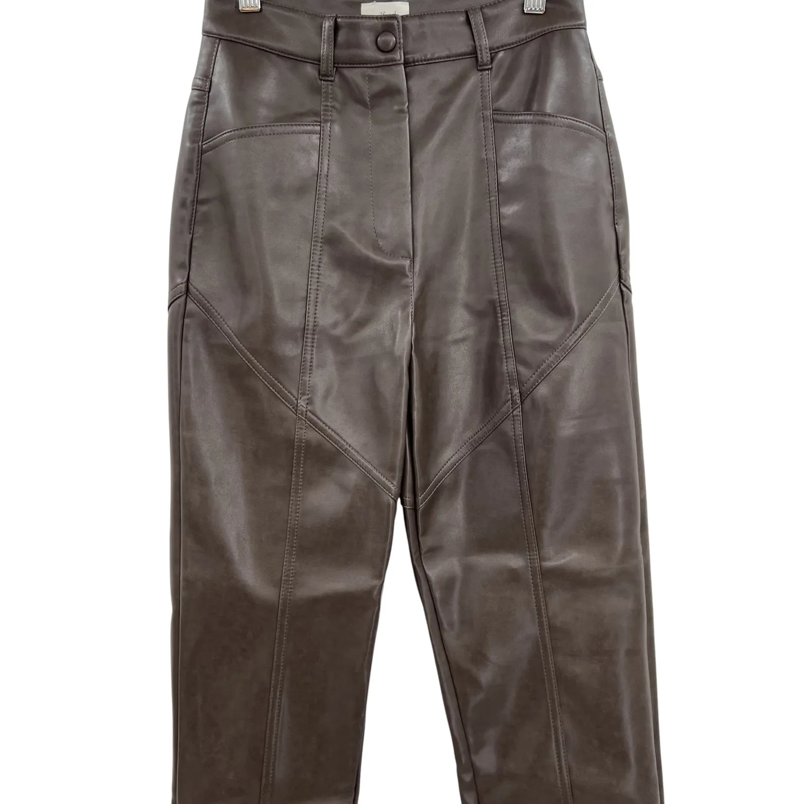 Aritzia Wilfred Rebel Pants Vegan Faux‎ Leather Straight Leg Brown Size 0 - Image 4