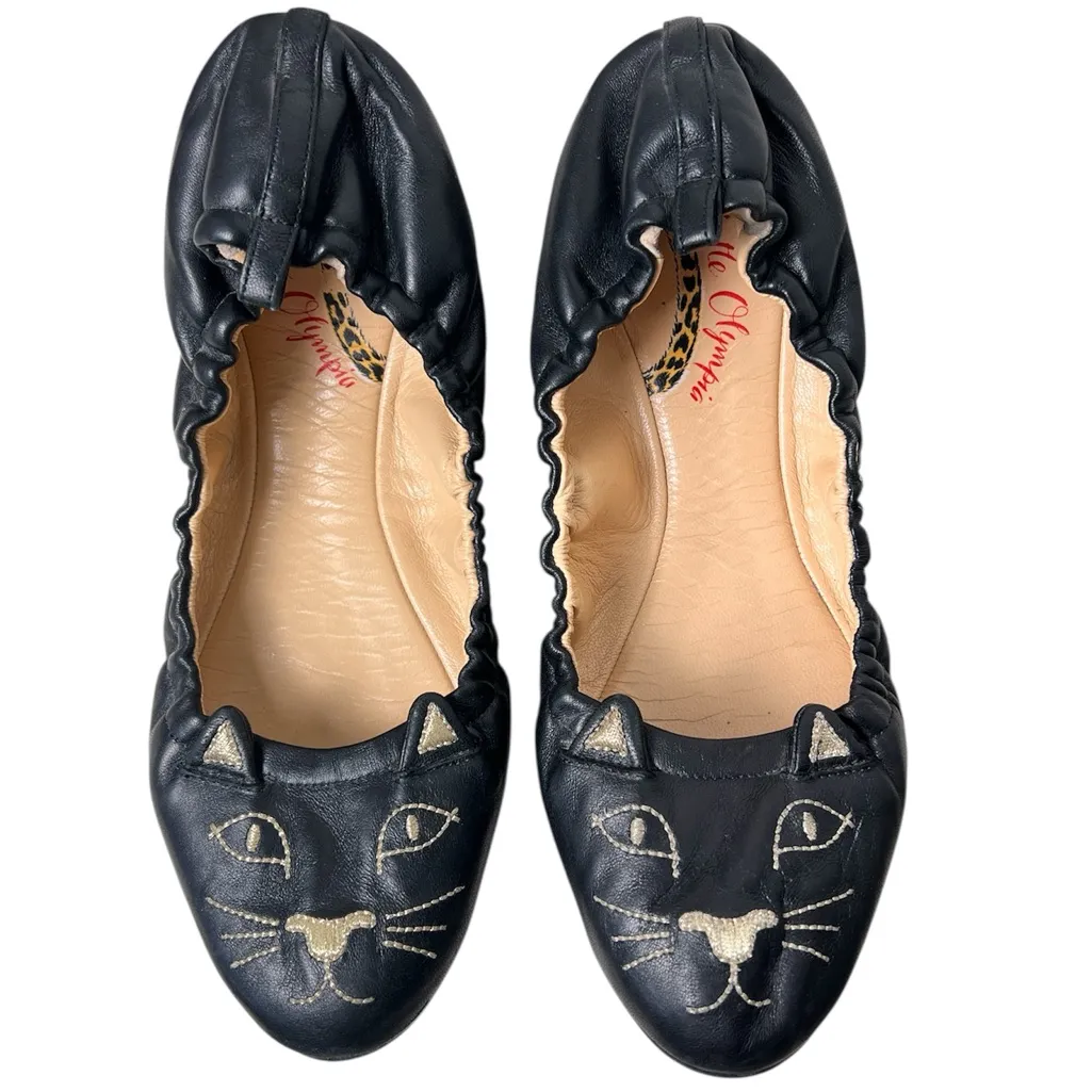 Charlotte Olympia Black Lambskin Kitty Ballerina Slip On Flats Women’s EU 41 - Image 2