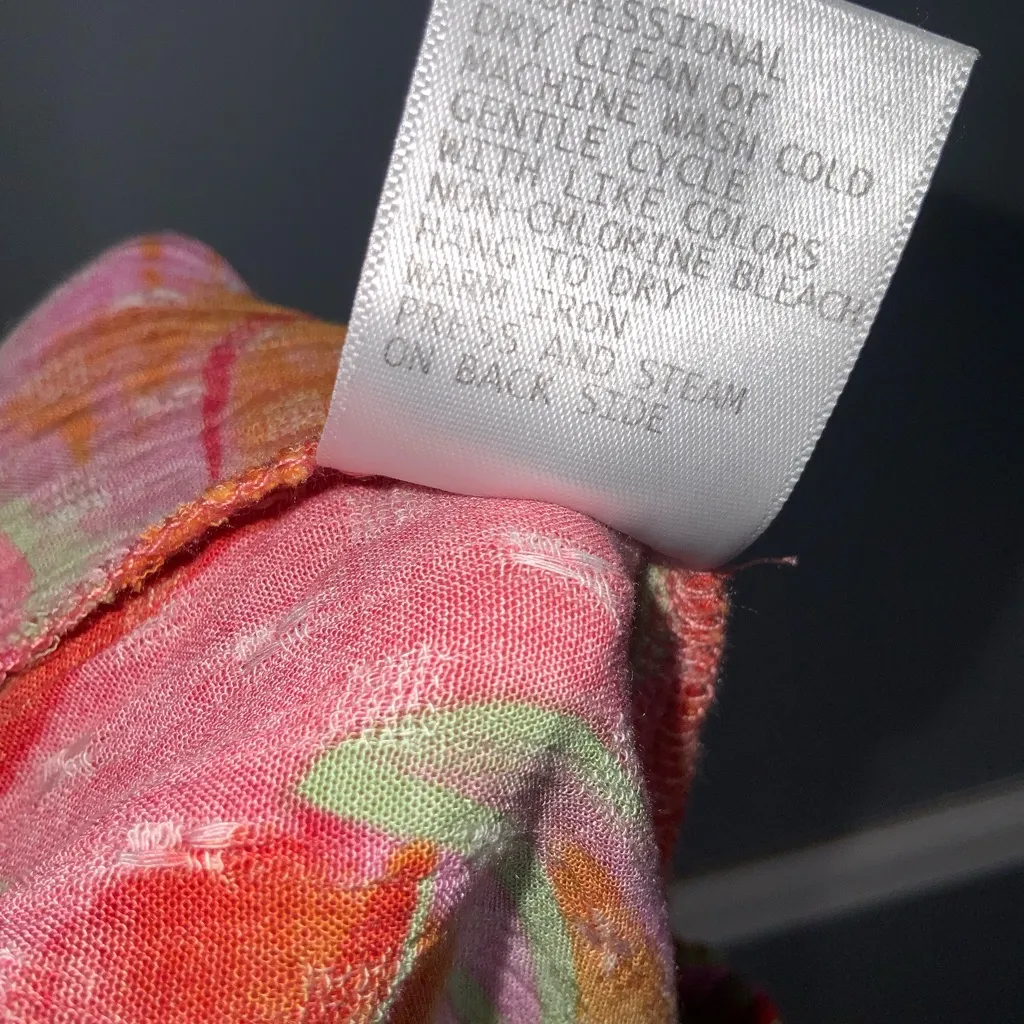 Cynthia Rowley Pink and Orange Tropical Print Wide Leg Pants - Large - Image 7