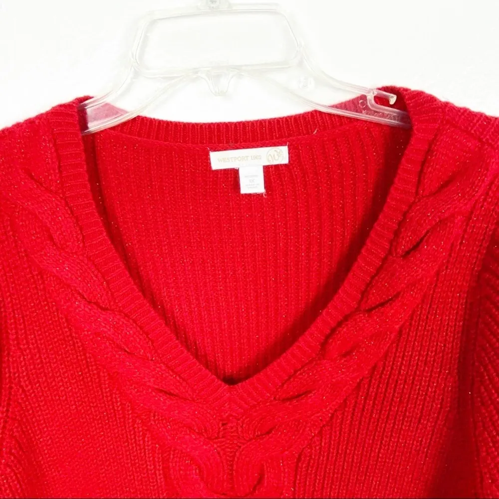 WESTPORT 1962 Vintage Red Ribbed V-Neck Long Sleeves Sweater, Size 1X - Image 6