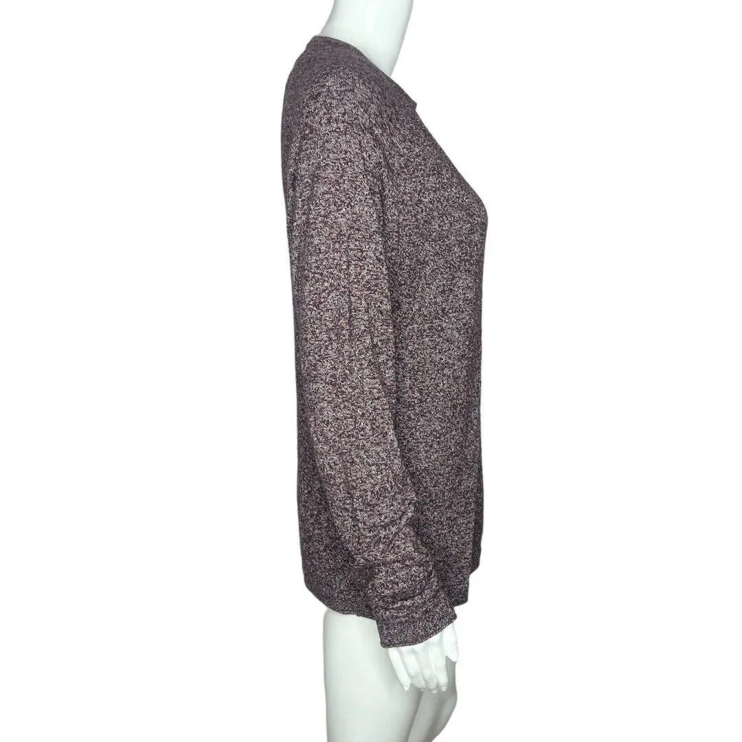 Zara Women's Crew Neck Sweater‎ Burgundy White Marled Long Sleeve Size Large - Image 2