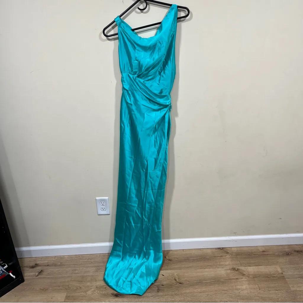 NWT THE SEI Draped silk satin gown Asymmetric sky 65" from shoulder - Image 4