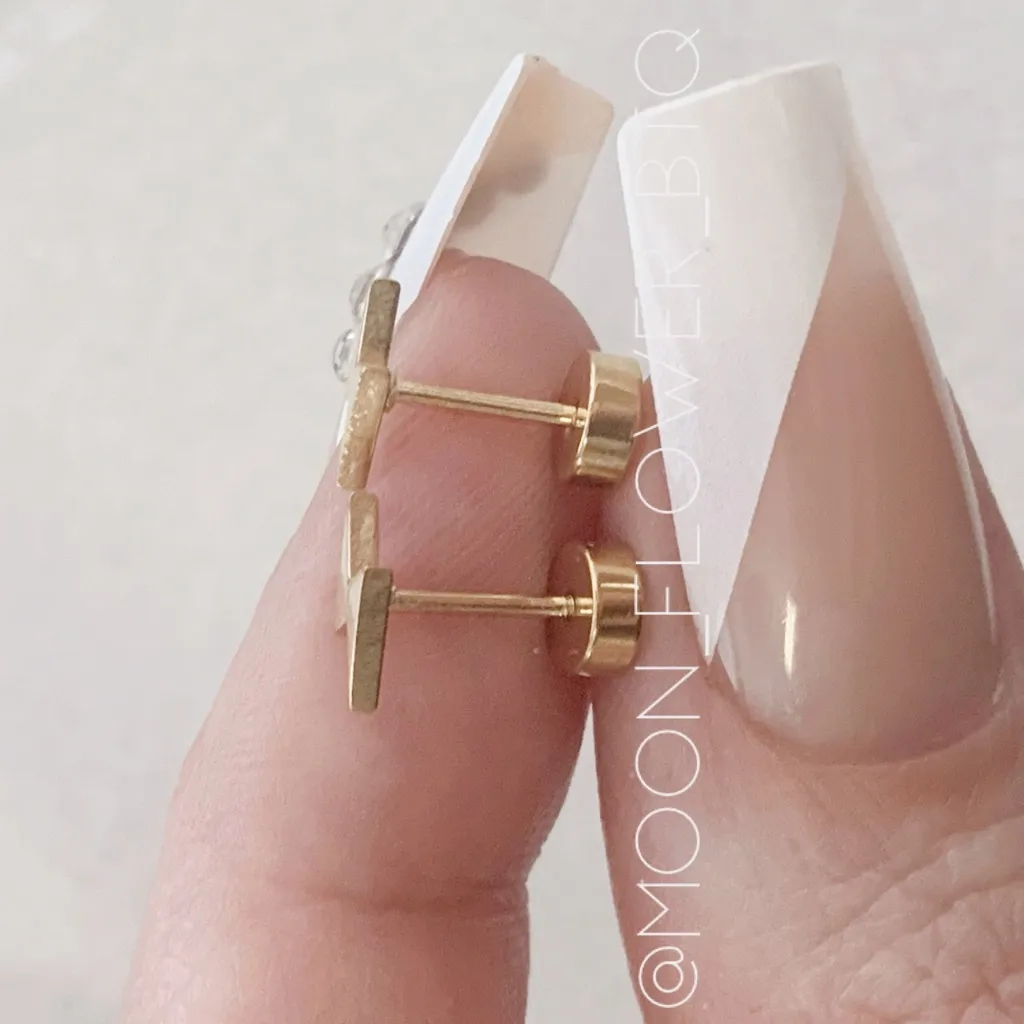 Tiny Gold Lightning Bolt Stud Earrings – 18k Gold Plated Stainless Steel - Image 5