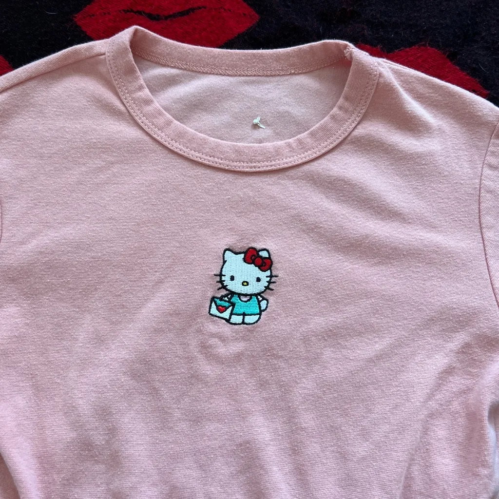 Hello kitty pink coral ties crop top S - Image 2