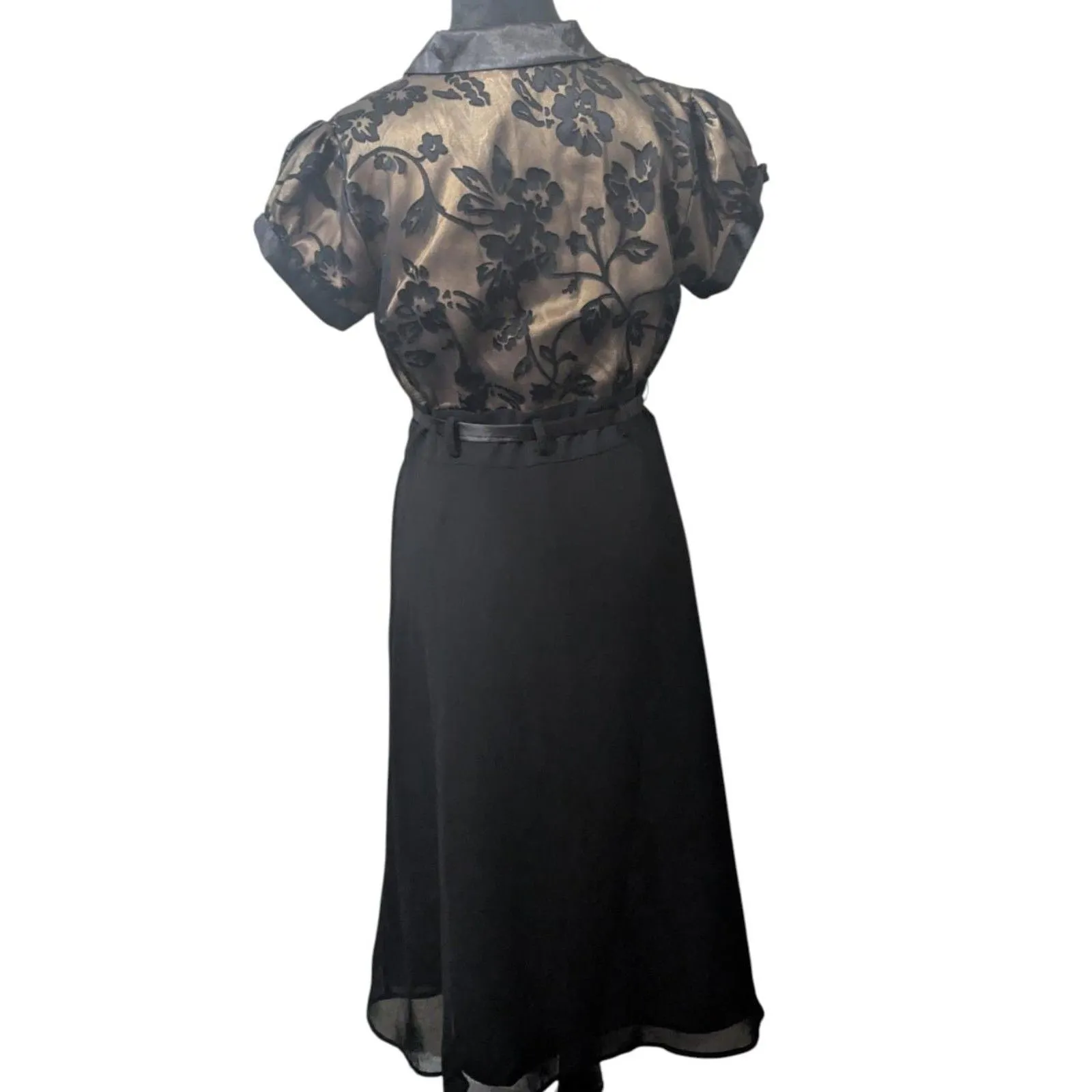 Vintage Robbie Bee Gold Floral Brocade Maxi Dress Whimsigoth Goth Romance - Image 7