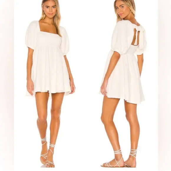 Free people violet puff sleeve tie back mini dress white sz S - Image 2