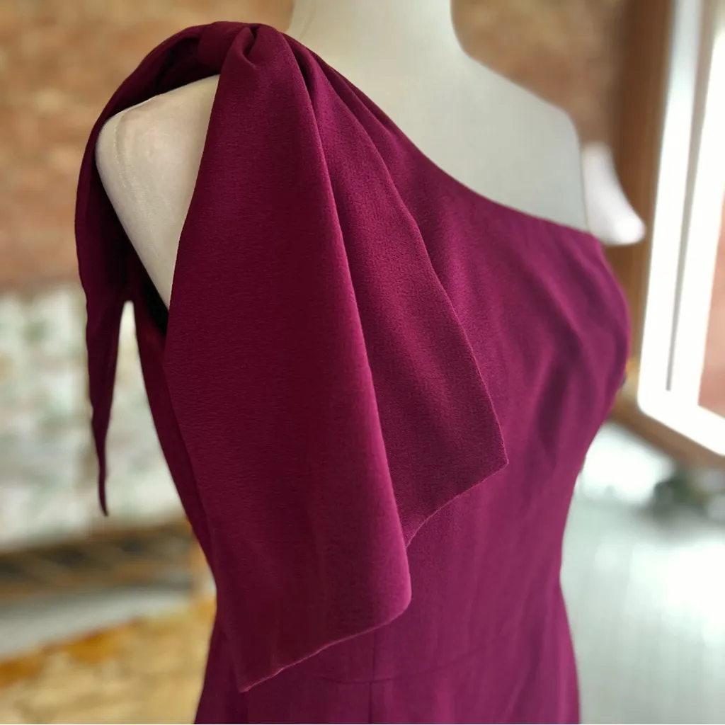 NWT Dress The Population Tiffany Dress Midi Magenta One Shoulder Bow M Cocktail - Image 14