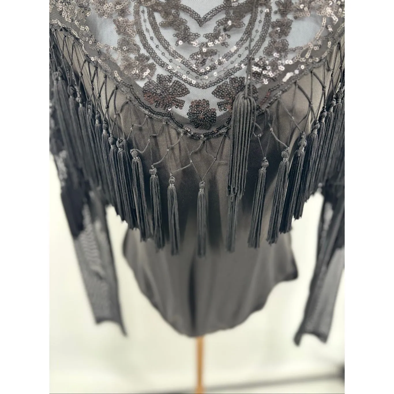 Banjul Body Suit Sequin Fringe Long Sleeve Mesh Women’s Size Large - Image 7