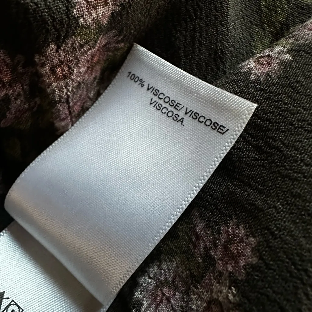 NEW Lucky Brand Boho Maxi Floral Dress Tiered Brown Pink Tassels Cottage XS - Image 9